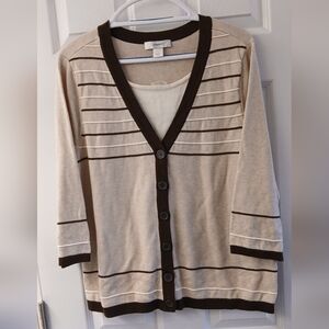 CJ Banks Faux Layered Cardigan Sweater – Size X (Approx. XL) – Oatmeal